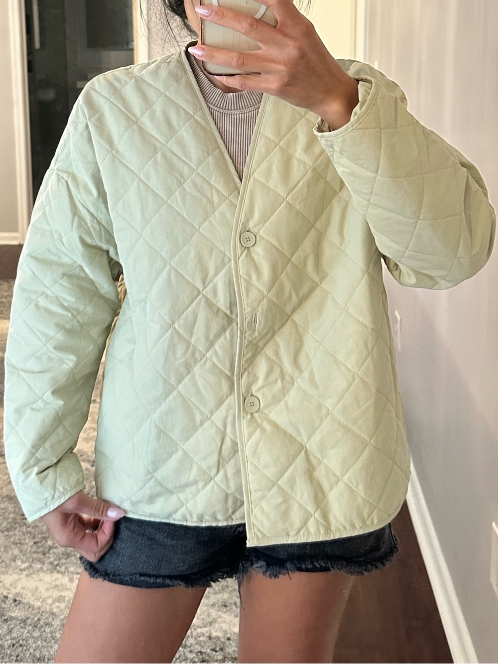 Zara Quilted Jacket in Pale Green - Women's